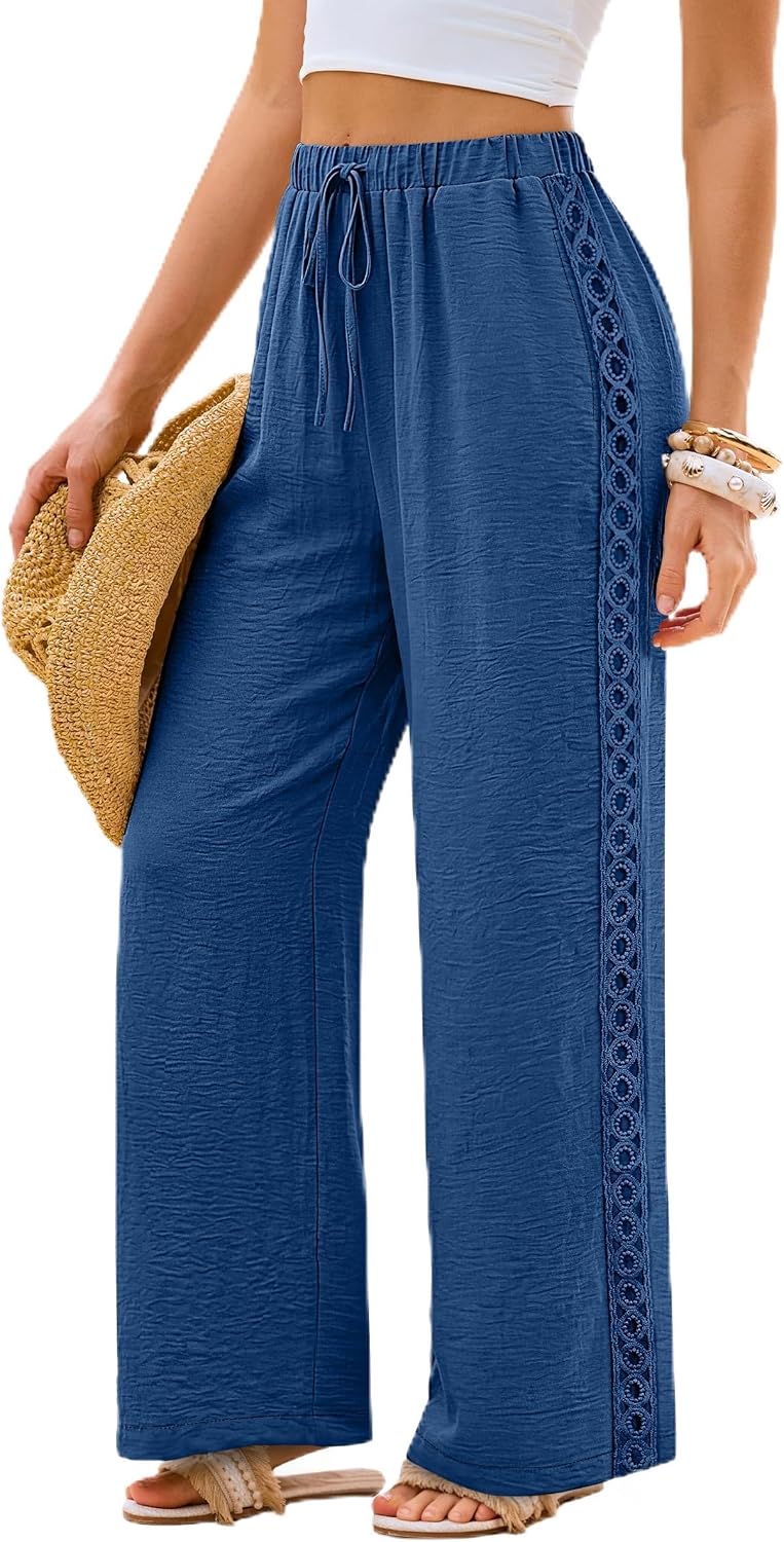 Lace Trim Palazzo Pants