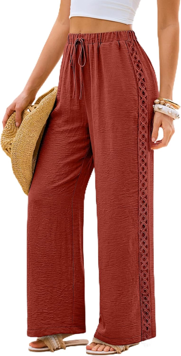 Lace Trim Palazzo Pants