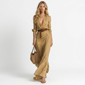 Milena Layered-Collar Fitted Maxi Dress