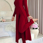 Autumn-Winter Casual Robe and Long Pants Set, High Slit Dress Set, Hair Needle Material, Suitable for Daily Wear, Home Casual Wear
