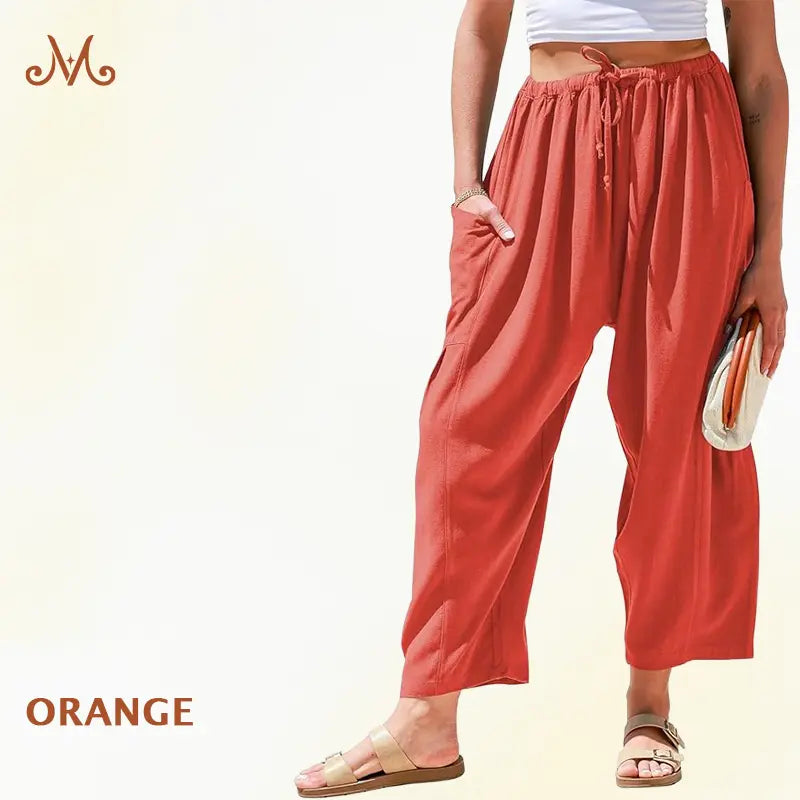 MoraFlow - Women Comfort Lightweight Linen Wide Leg Cargo Pants