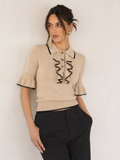 Contrast Trim Ruffle Knit Top