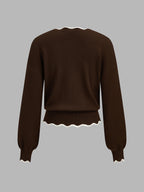 Contrast Scallop Trim Wool Blend Knit Sweater