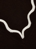 Contrast Scallop Trim Wool Blend Knit Sweater