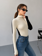 Two Tone Double Sided Long Sleeve Knit Top