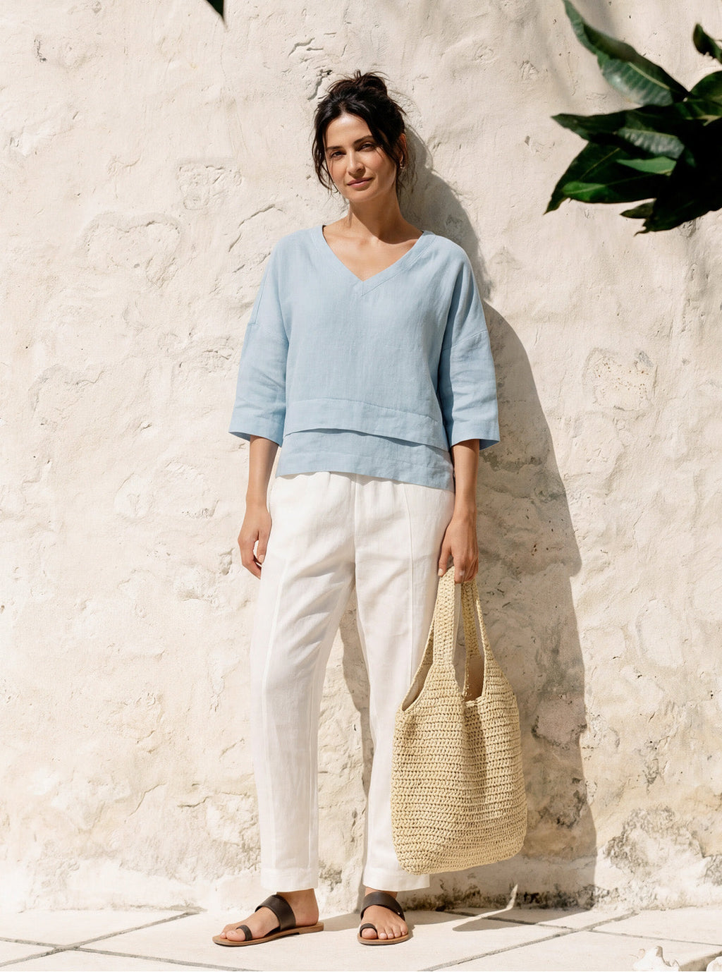 100% Linen Drop Shoulder Asymmetric Layered Hem Overtop VIOLA