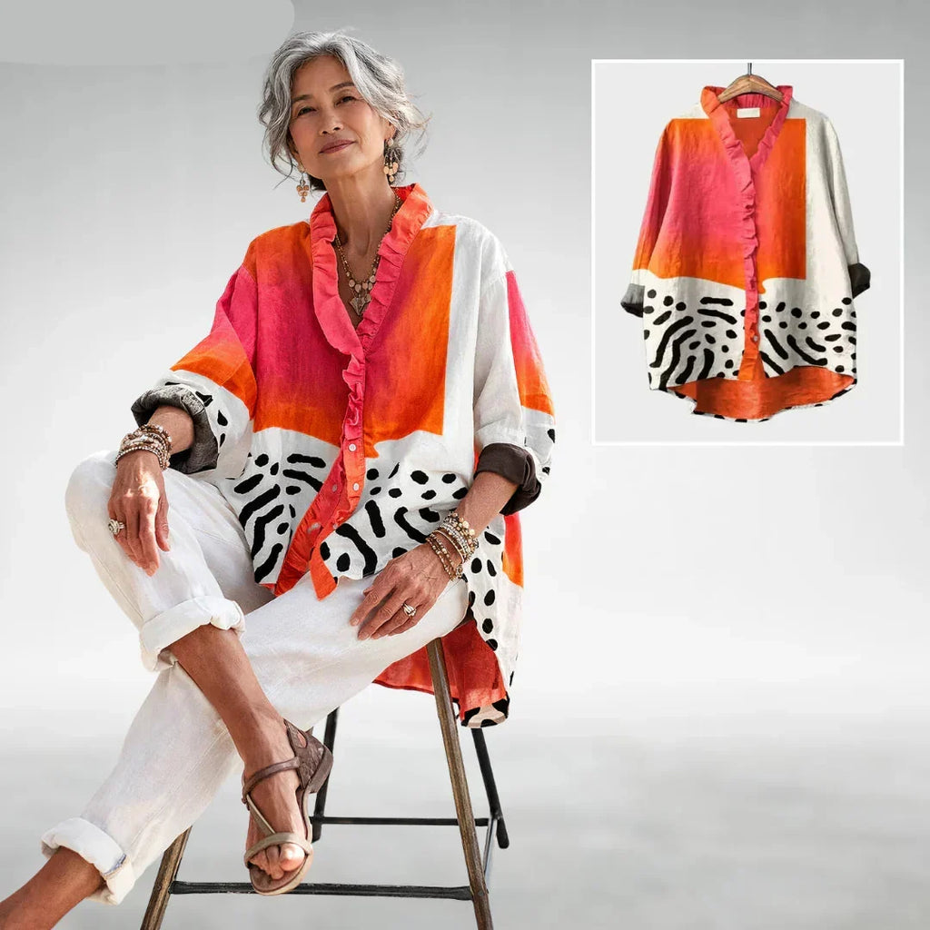Olga | Orange Colorblock Ruffle Tunic