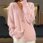 Sofiya | Button Front V-Neck Cardigan with Diamond Knit Detail, Everyday