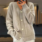 Sofiya | Button Front V-Neck Cardigan with Diamond Knit Detail, Everyday