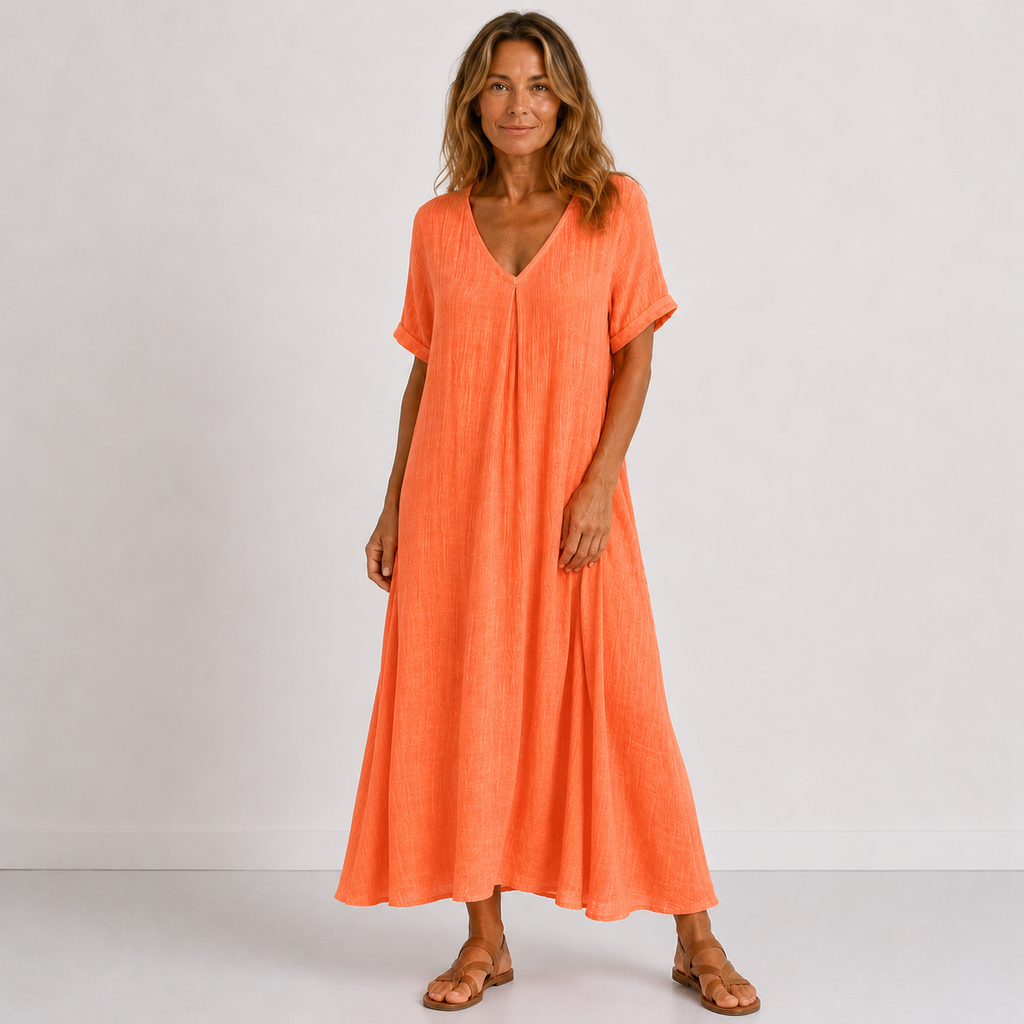 Lilla – Linen Dress, V-Neck