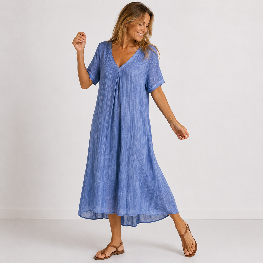 Lilla – Linen Dress, V-Neck