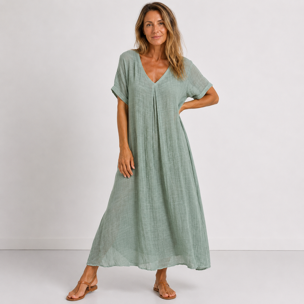 Lilla – Linen Dress, V-Neck