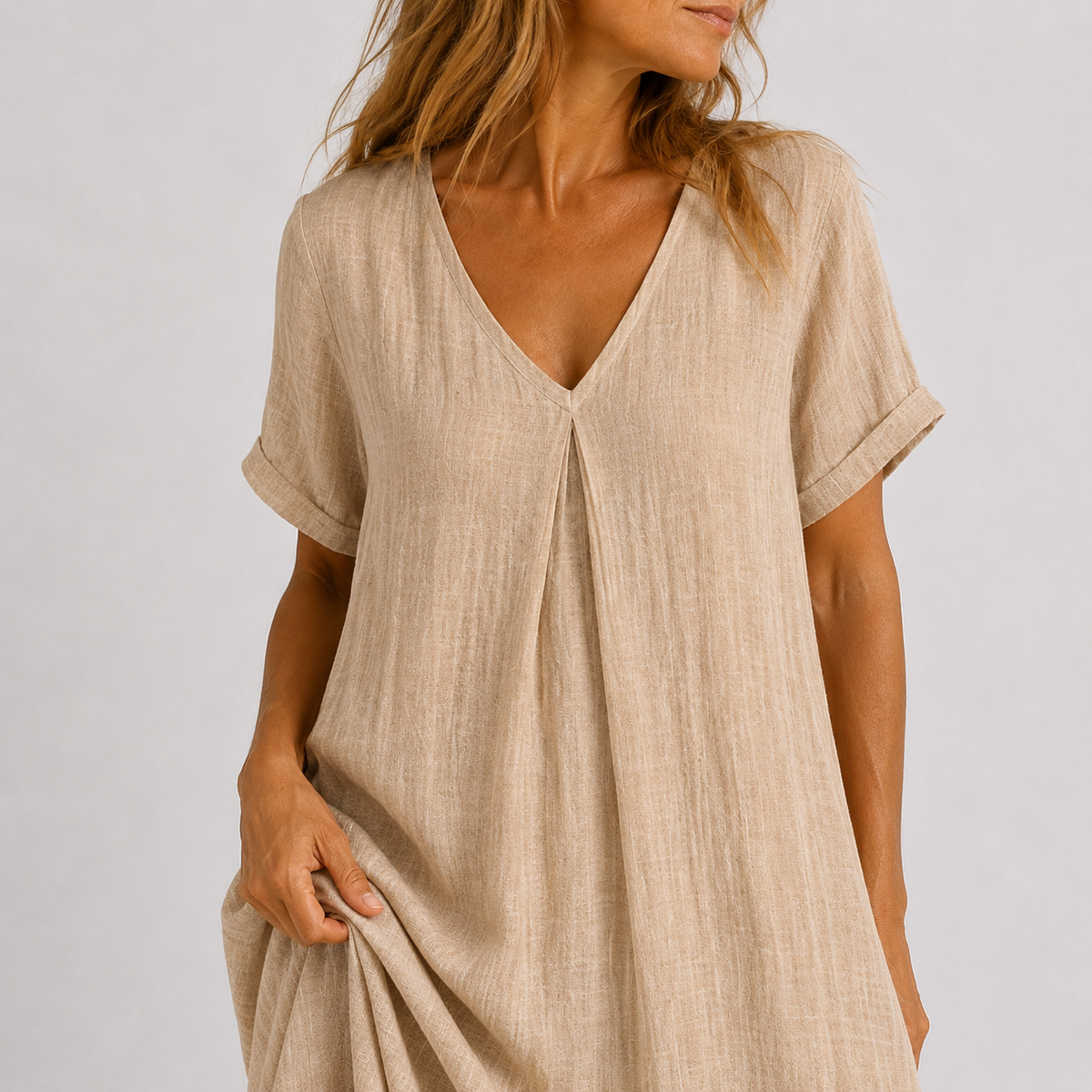 Lilla – Linen Dress, V-Neck