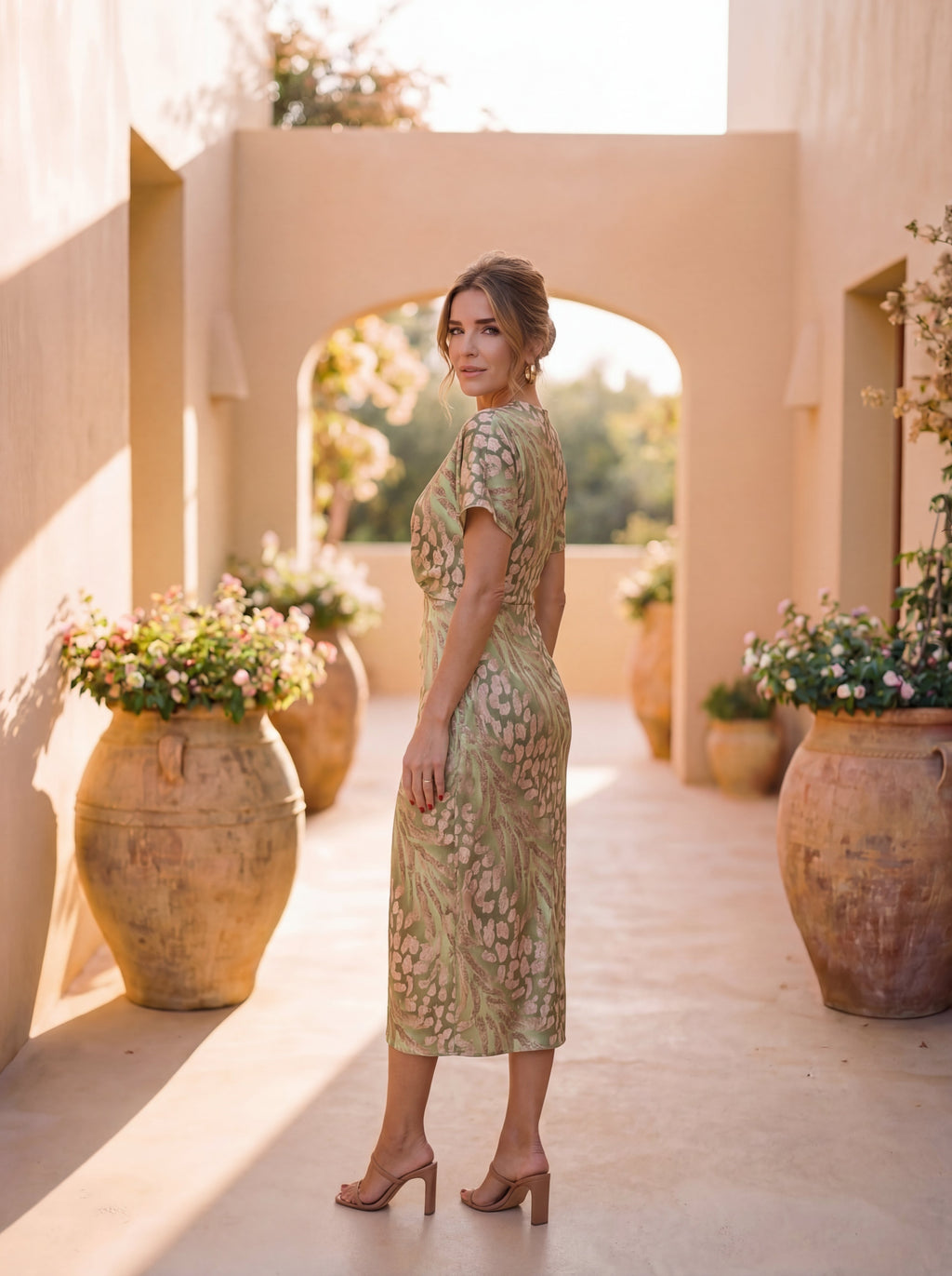 Higinia™ | Copper Print Midi Dress