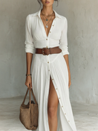 Dolores™ - Elegant Summer Maxi Linen Shirt Dress
