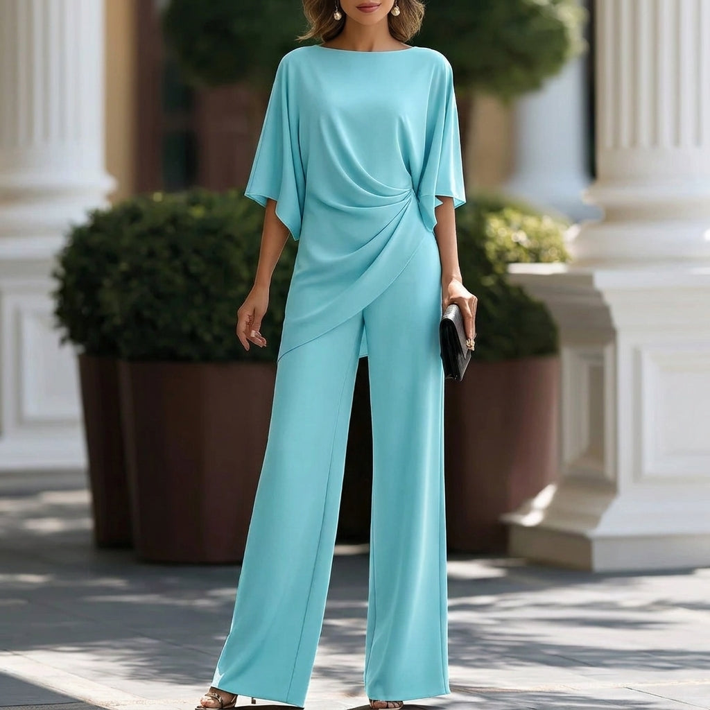 Gabriela | Draped Blouse and Wide-Leg Trousers Set