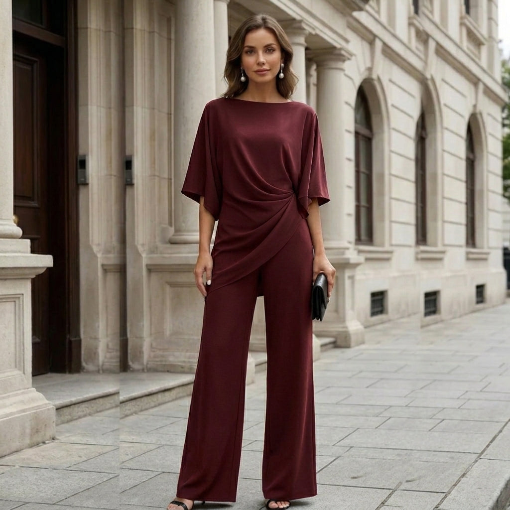 Gabriela | Draped Blouse and Wide-Leg Trousers Set