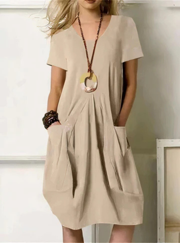 Clara | Short Sleeve Gathered Pocket Midi Dress for Women