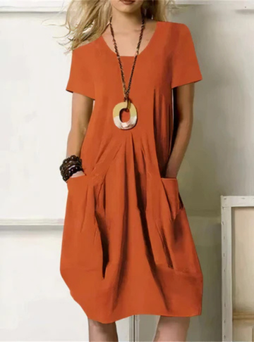 Clara | Short Sleeve Gathered Pocket Midi Dress for Women