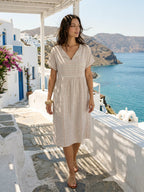 Linen Gathered-Hem Split-Neck Mini Dress SYDNEY