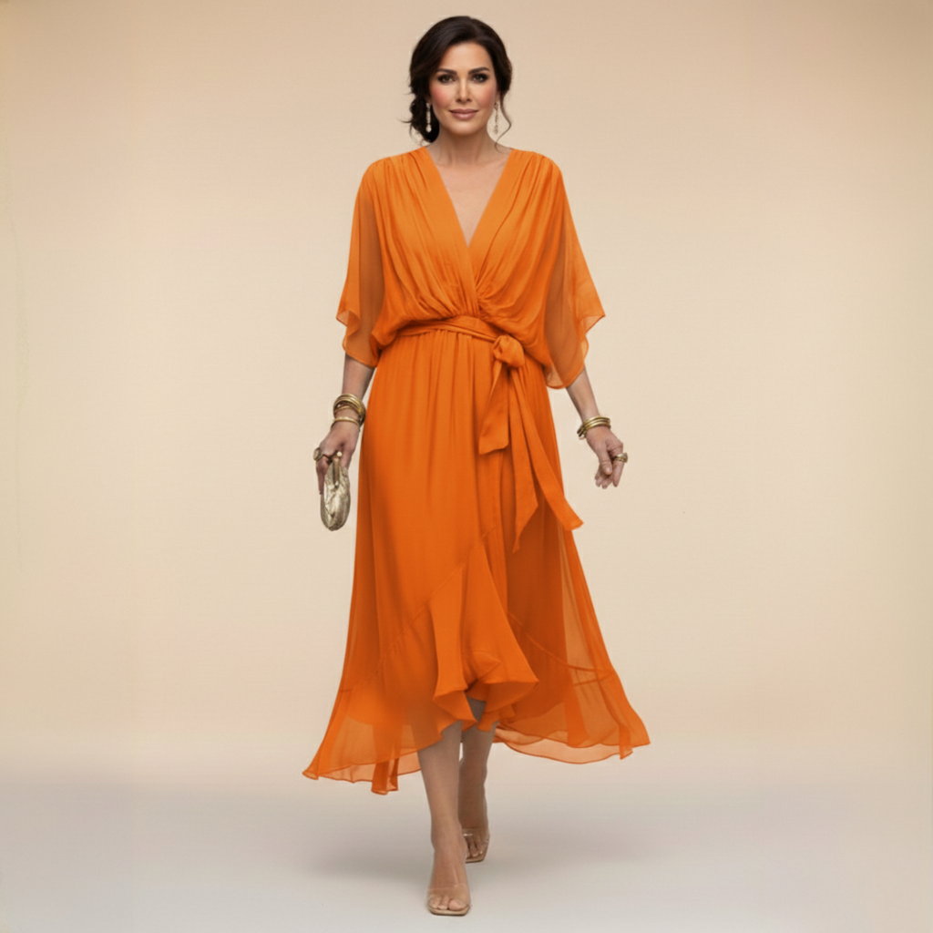 Wrap Midi Dress with V-Neck for Women