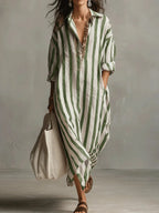 Scout | Striped Shirt Maxi Dress with Long Sleeves and Side Pockets