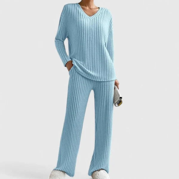 ADDISON | V-NECK KNIT SWEATER & WIDE-LEG PANTS SET