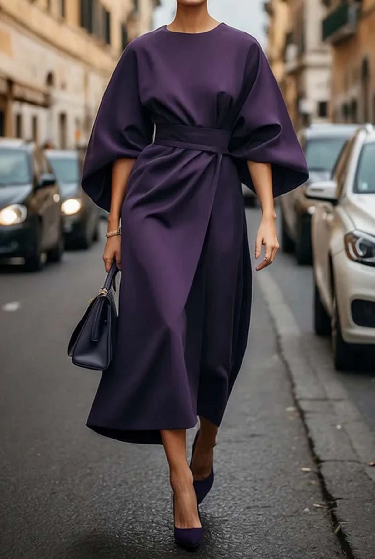 Laurel | Belted Midi Dress with Lantern Sleeves for Women