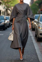 Laurel | Belted Midi Dress with Lantern Sleeves for Women