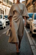Laurel | Belted Midi Dress with Lantern Sleeves for Women