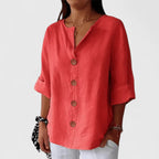 Lana | Button-Down Roll-Tab Sleeve Blouse for Women