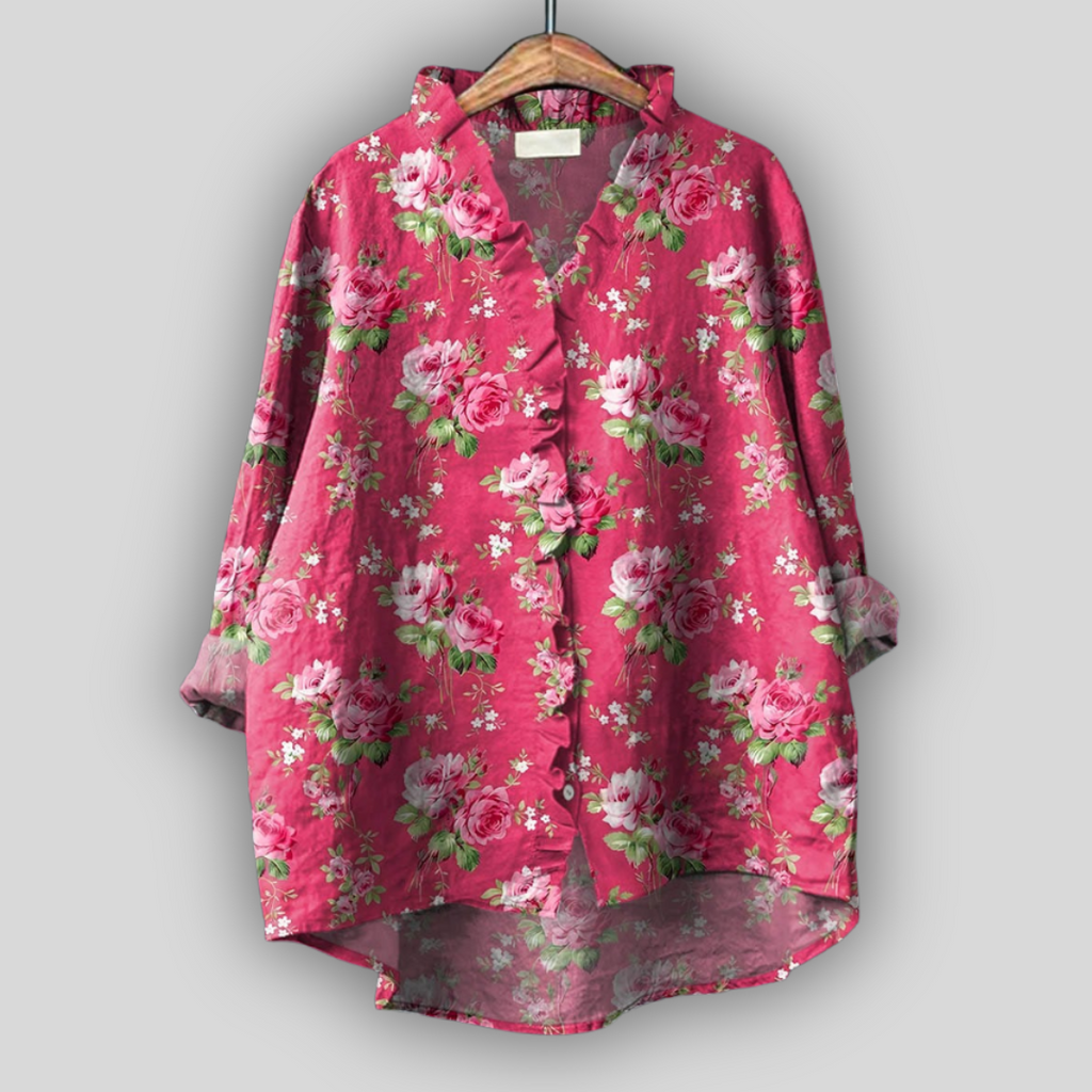 Lilla | Pink Rose Print Ruffle Tunic