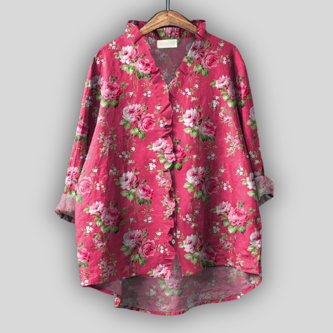 Lilla | Pink Rose Print Ruffle Tunic