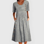 Helena | Striped Button-Front Midi Dress for Women