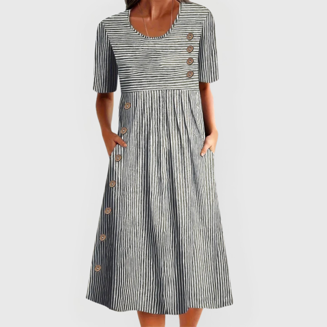 Odelia | Striped Button-Front Midi Dress for Women