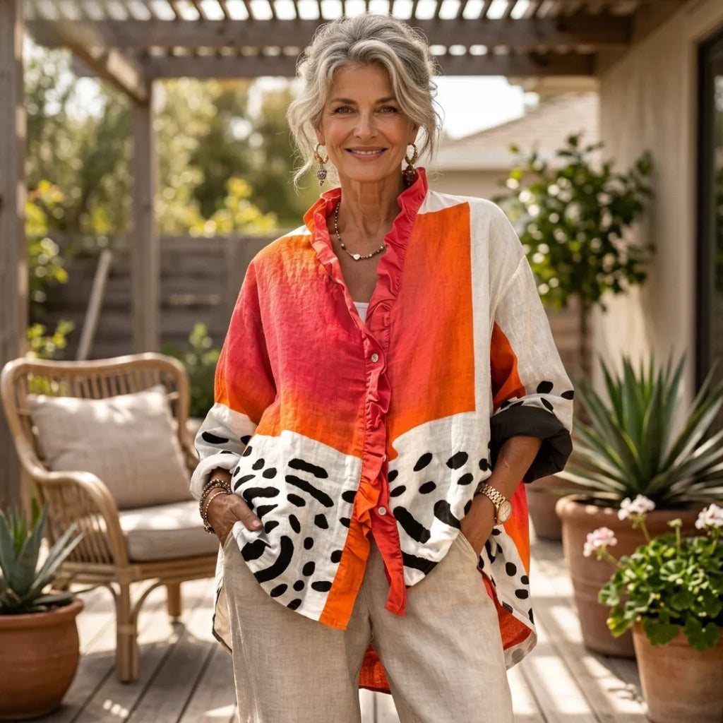 Olga | Orange Colorblock Ruffle Tunic