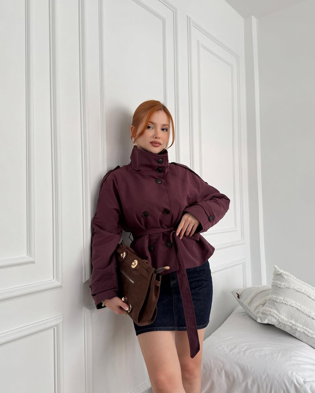 Women's Cropped Trench Coat Double-Breasted | Belted