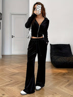 Zipper Top and Pocket Pants Women's Casual Suit
