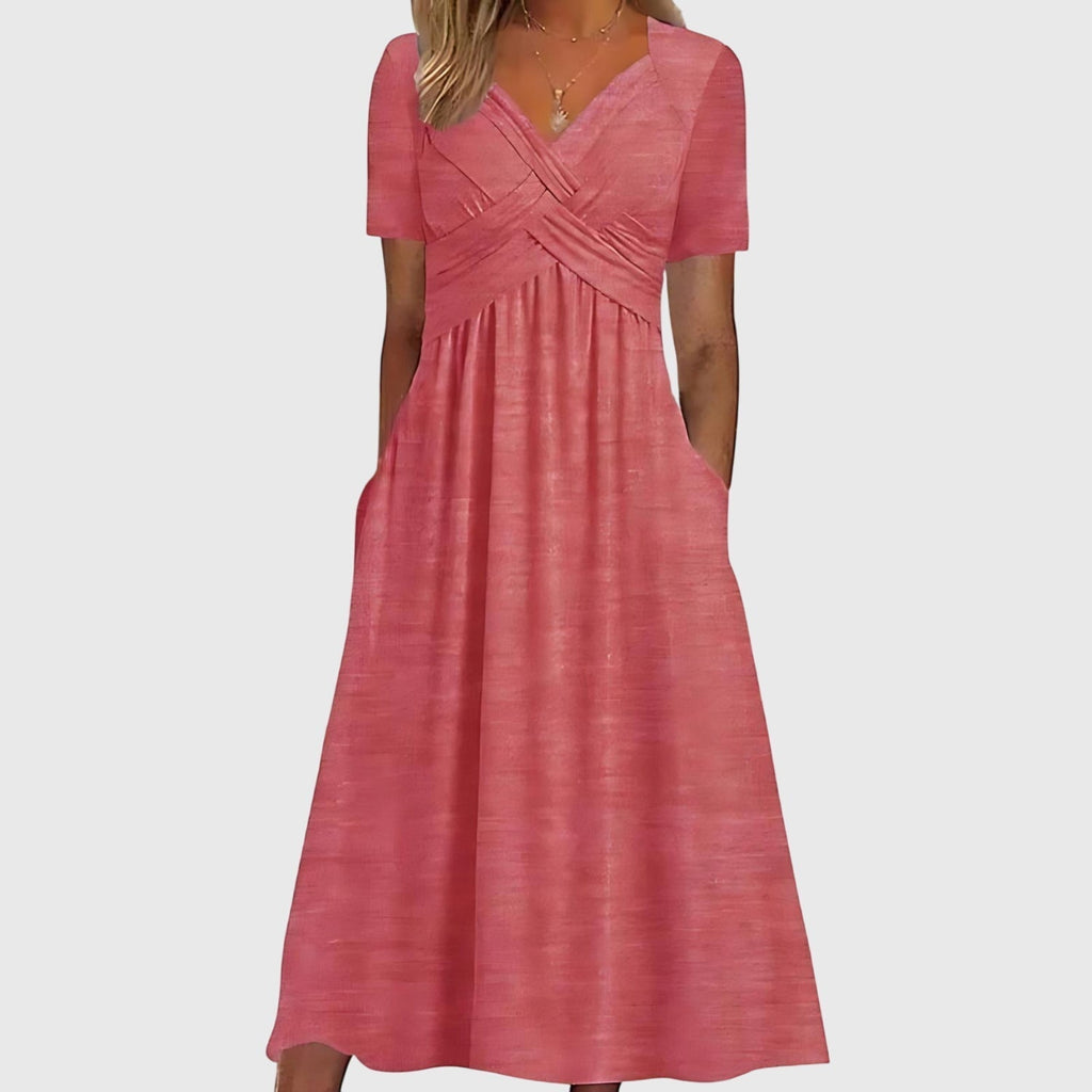 Noelia | Wrap V-Neck Midi Dress with Tummy Control for Women