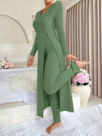 Designer Round Neck Split Long Sleeve Top and Pants