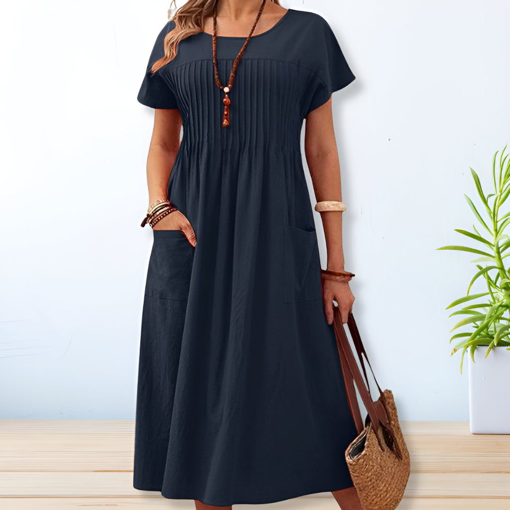 Iliana | Pleated Midi Dress with Pockets for Women