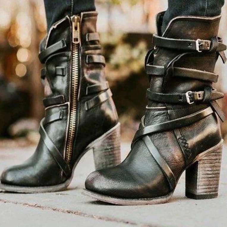 Amabelle | Suede Winter Ankle Boots with Buckle Straps for Women