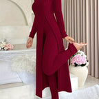Designer Round Neck Split Long Sleeve Top and Pants