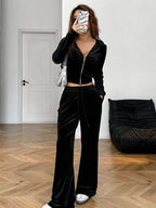 Zipper Top and Pocket Pants Women's Casual Suit