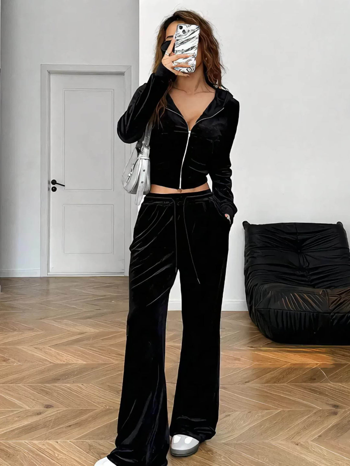 Zipper Top and Pocket Pants Women's Casual Suit
