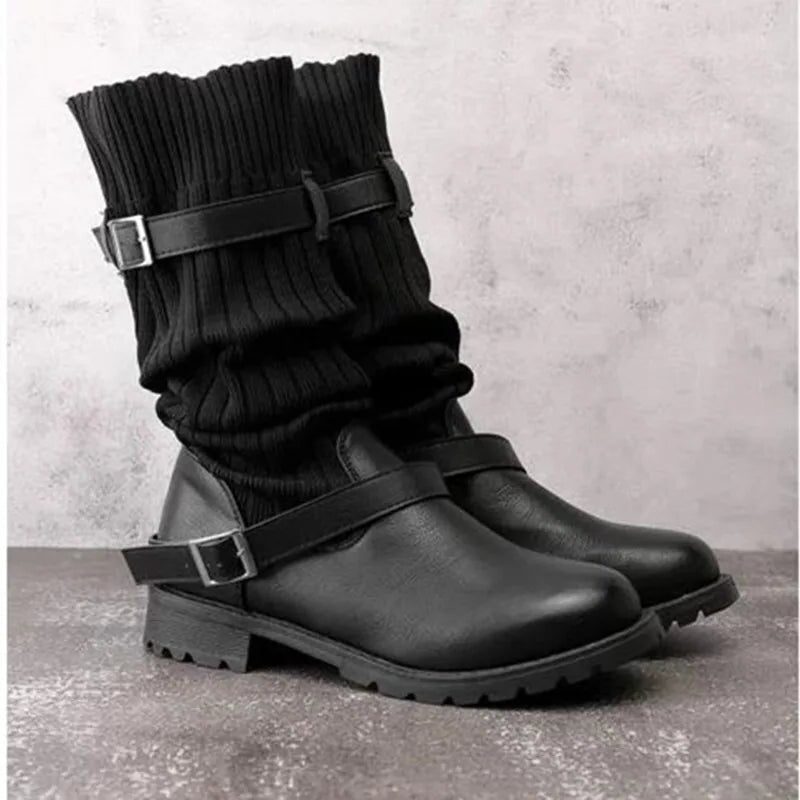 Calista | Knit Slouch Winter Boots with Buckle Strap for Women