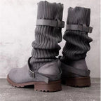 Calista | Knit Slouch Winter Boots with Buckle Strap for Women