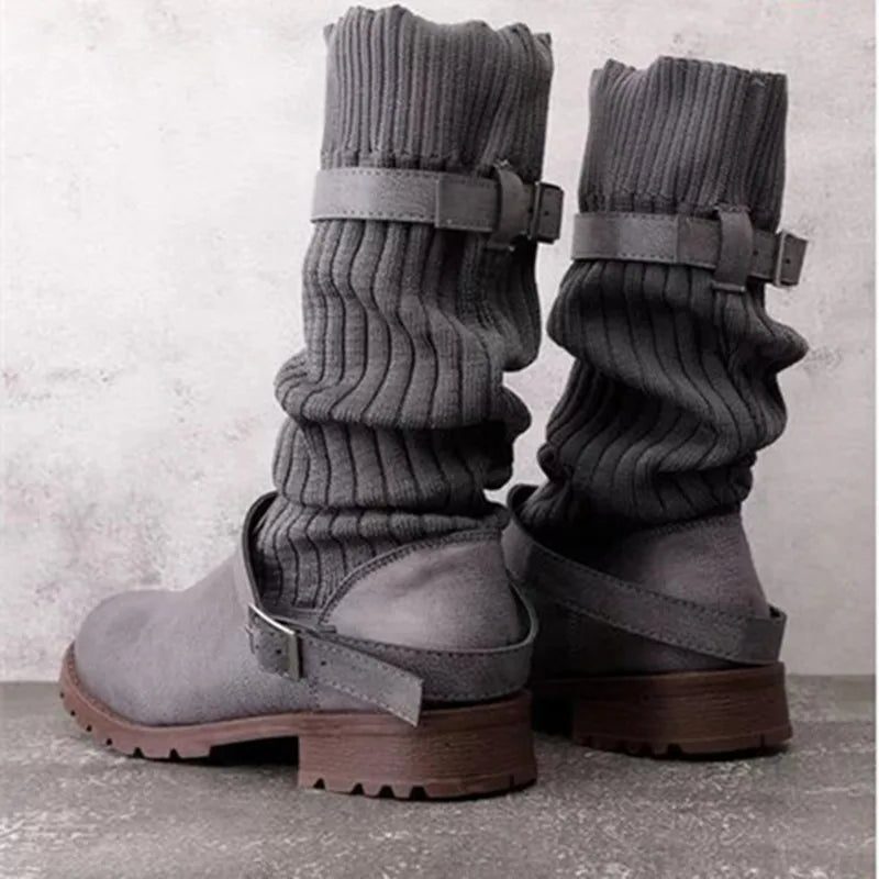 Calista | Knit Slouch Winter Boots with Buckle Strap for Women