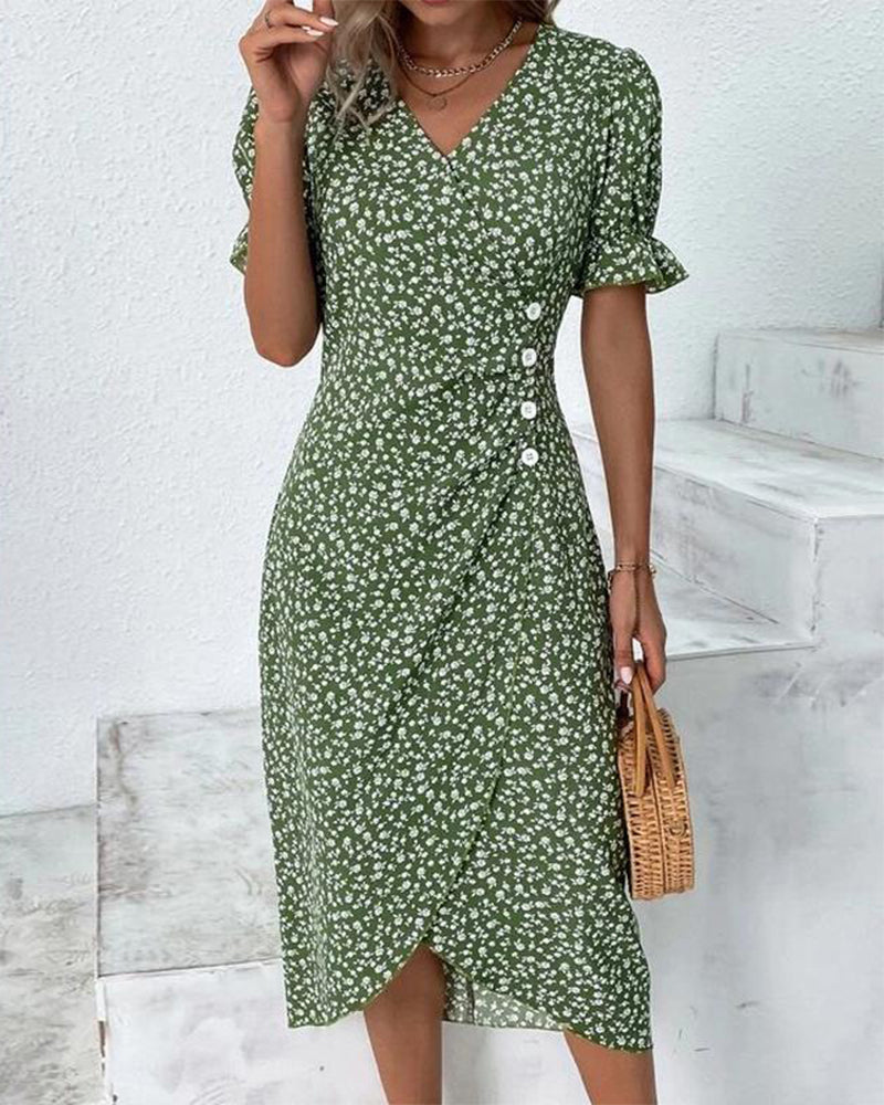 Cassiopeia | Floral Wrap Midi Dress with V-Neck for Women