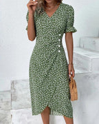 Cassiopeia | Floral Wrap Midi Dress with V-Neck for Women